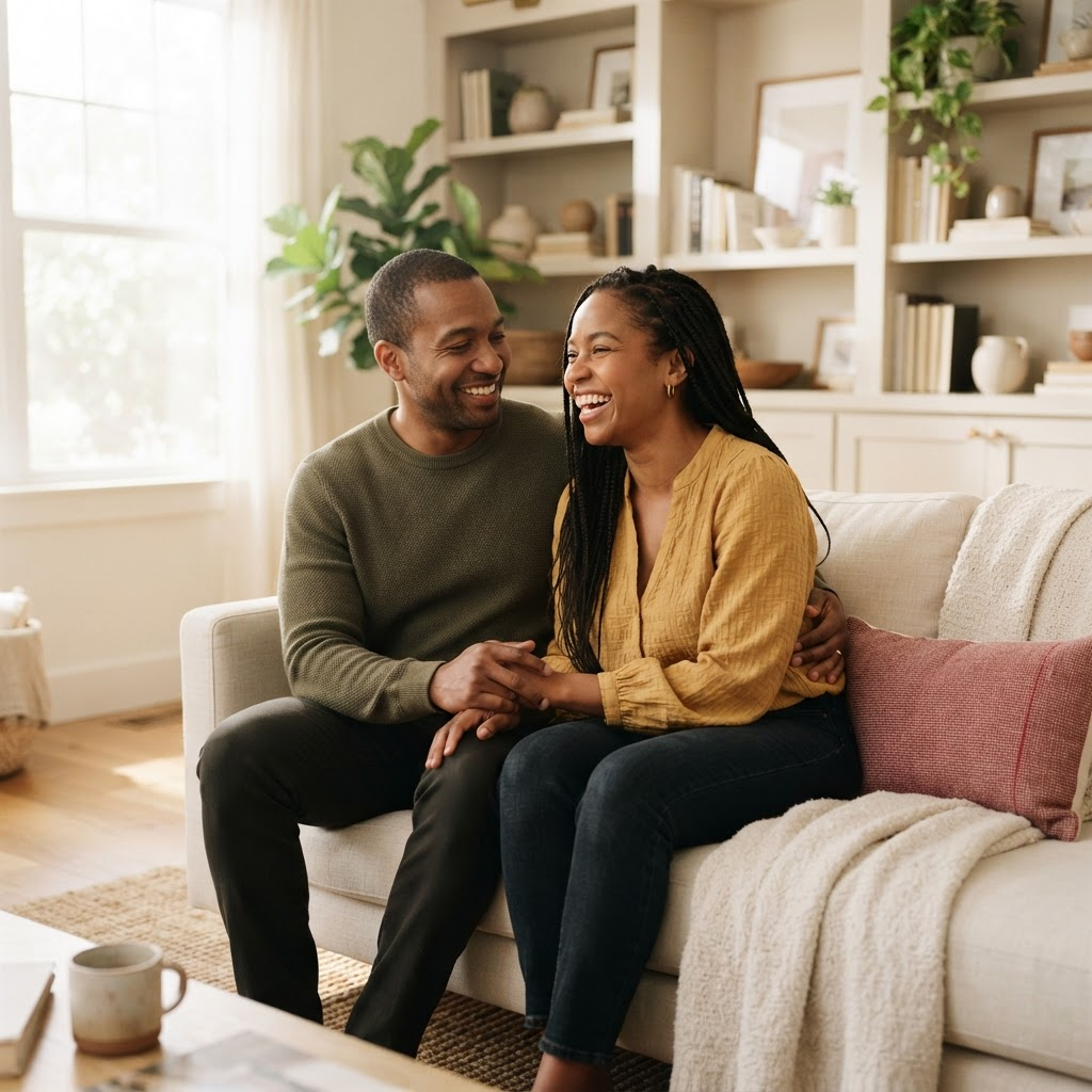 A Black couple sharing a quiet moment together